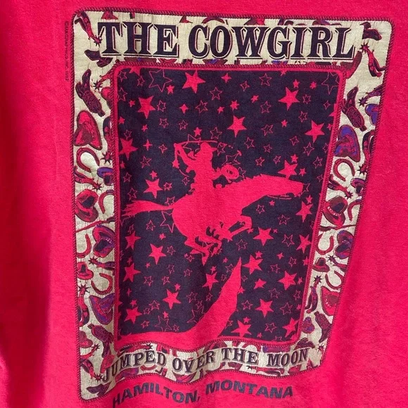 Vintage 1992 The Cowgirl That Jumped Over The Moon Hamilton Montana graphic tee - Picture 2 of 4